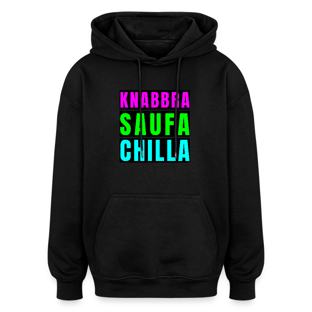 Oversized Unisex Hoodie mit KNABBRA SAUFA CHILLA PRINT - Schwarz