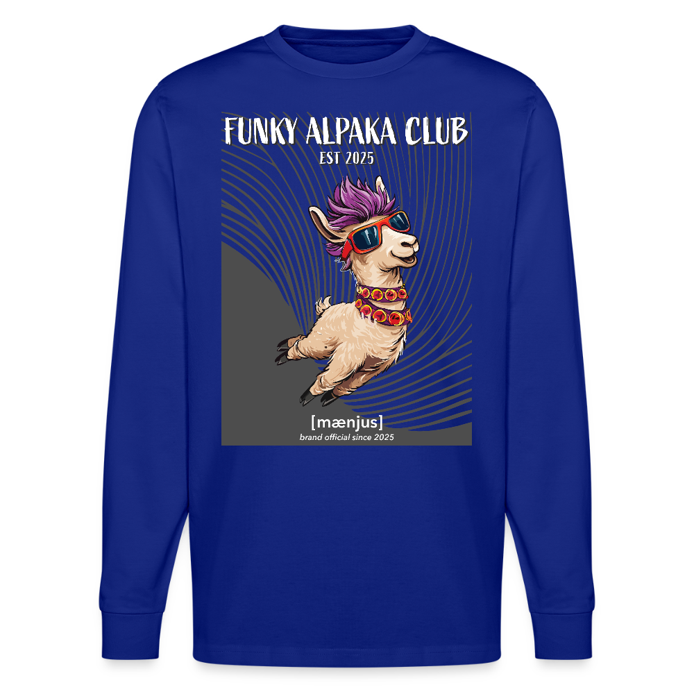 Unisex Bio-Langarmshirt mit FUNKY ALPAKA CLUB PRINT - Königsblau