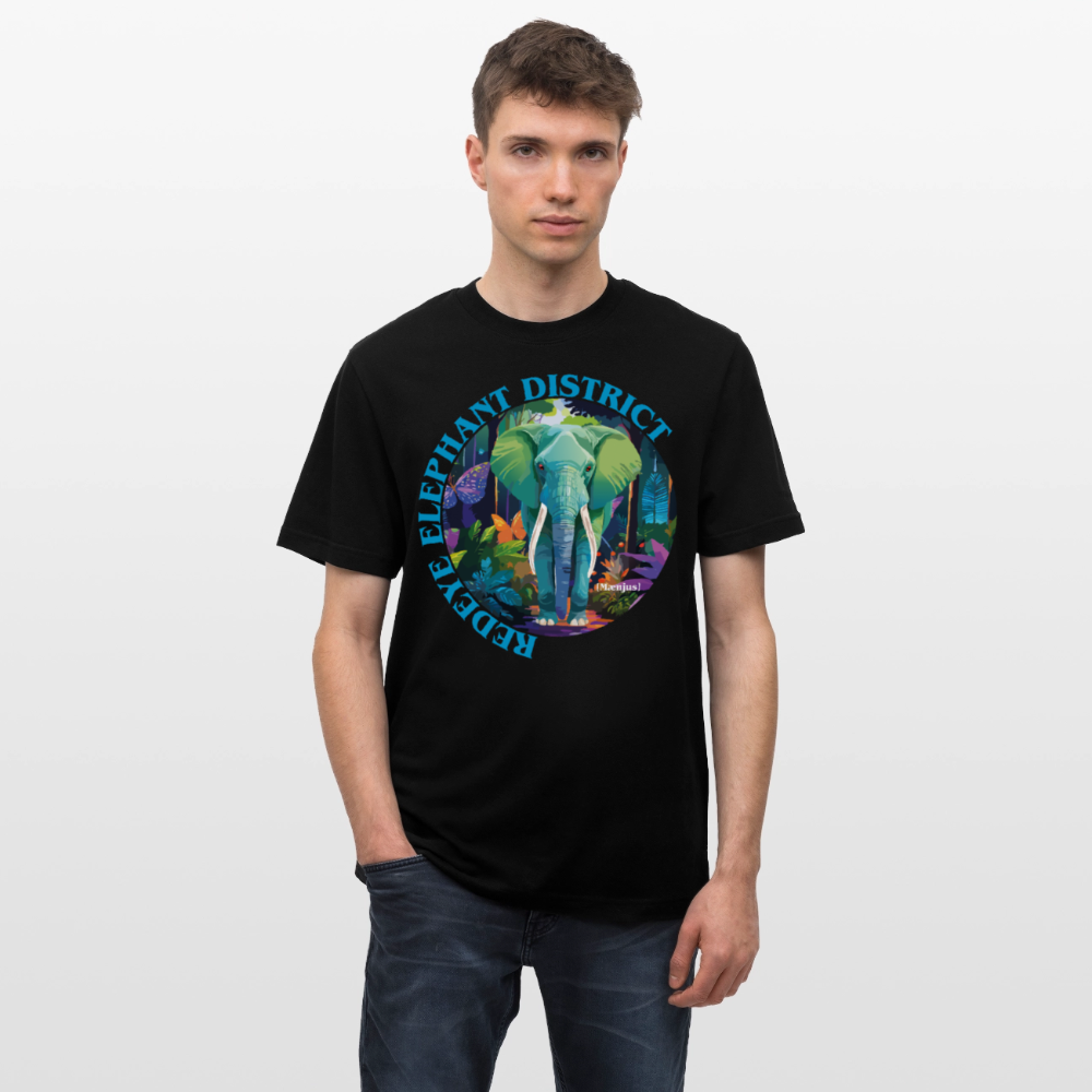 Relaxed Fit Unisex Bio-T-Shirt mit REDEYE ELEPHANT DISTRICT PRINT Vorderseite - Schwarz