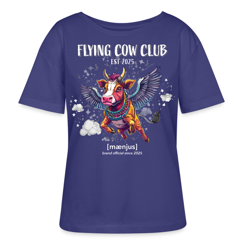 Relaxed Rundhals Frauen Bio-T-Shirt mit FLYING COW CLUB PRINT - Dämmerung