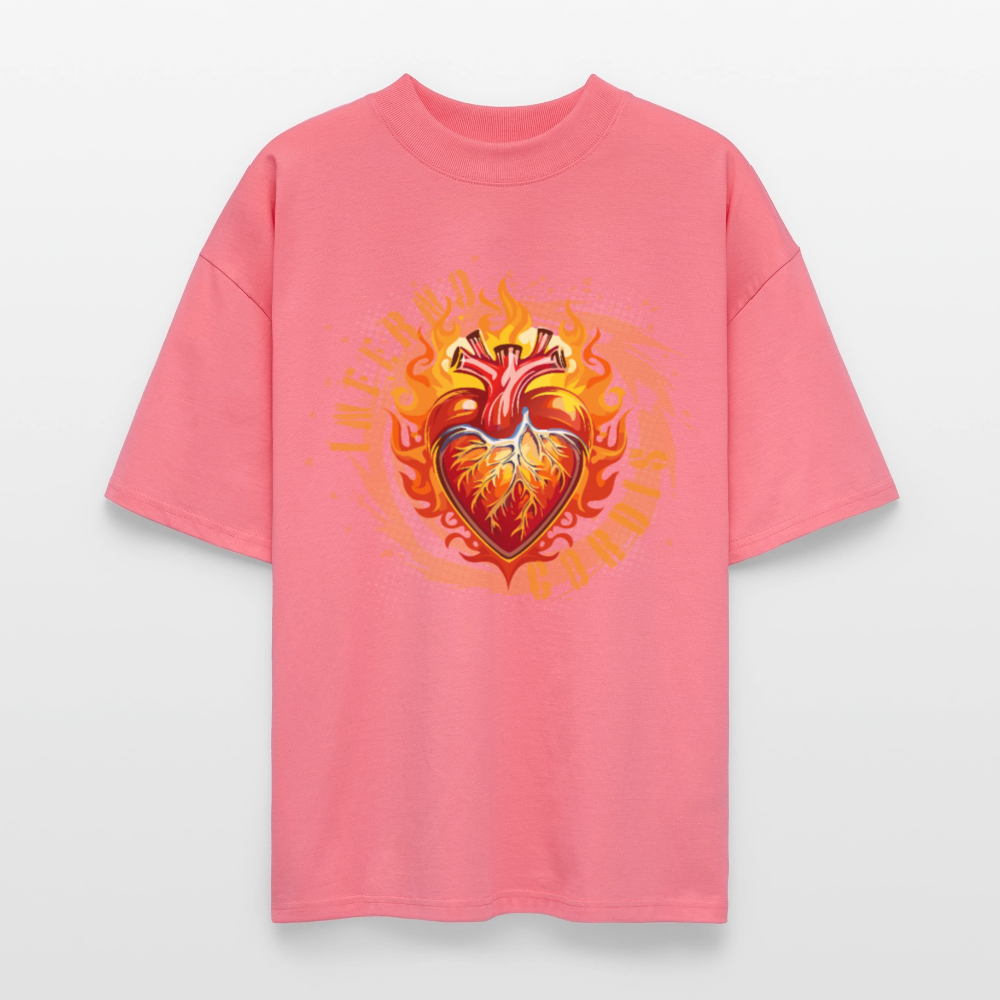 Oversized Unisex Bio T-Shirt mit FEUERHERZ ORANGE PRINT - Pink