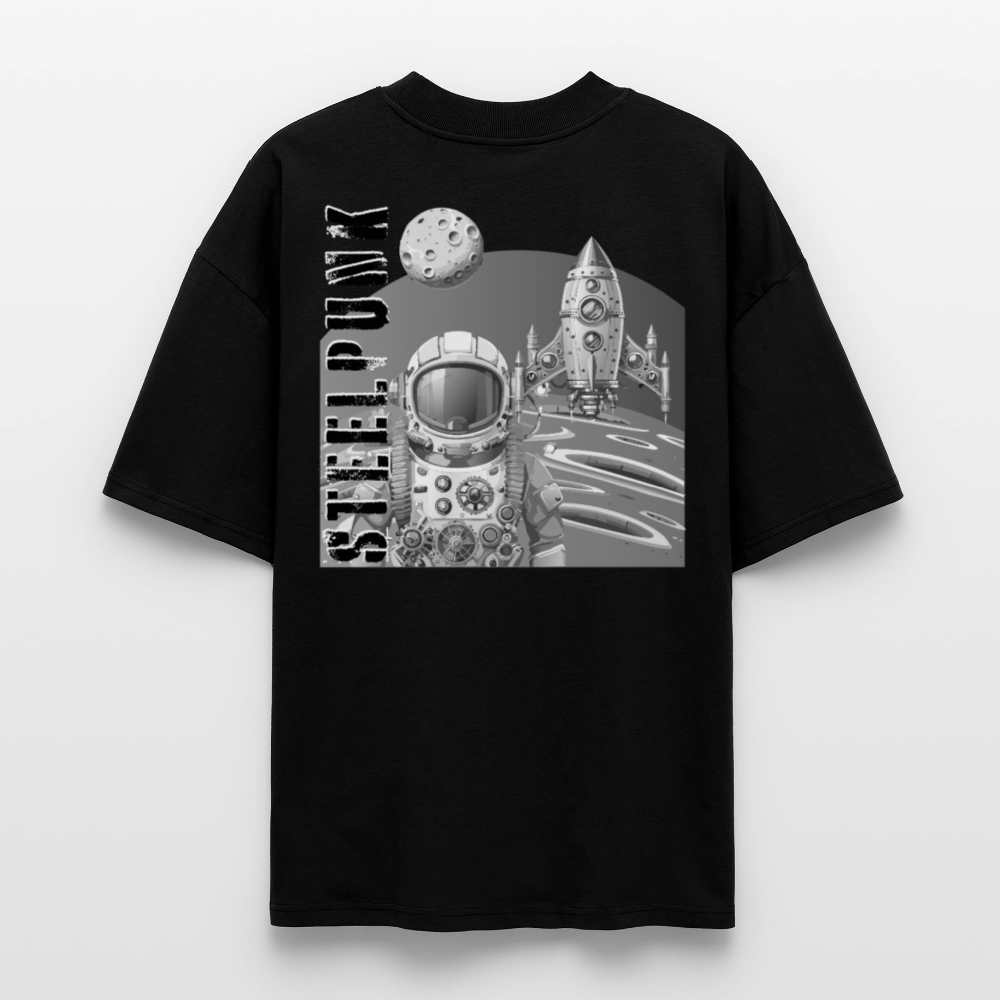 Oversized Unisex T-Shirt mit STEELPUNK PRINT Rückseite - Schwarz