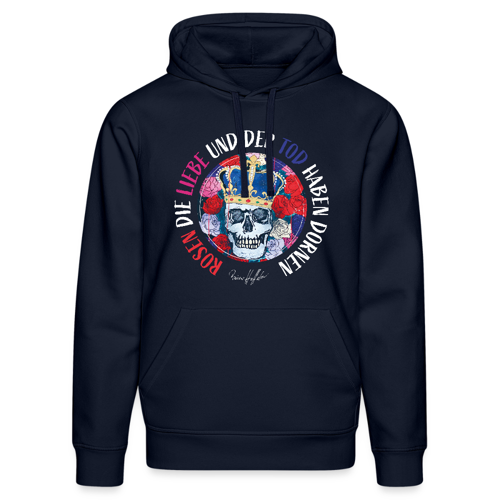 Oversized Unisex Hoodie mit ROSEN DIE LIEBE UND DER TOD HABEN DORNEN PRINT - French Navy