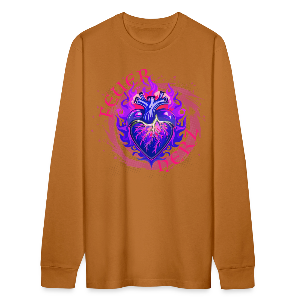Unisex Bio-Langarmshirt mit FEUERHERZ LILA PRINT - Herbstorange