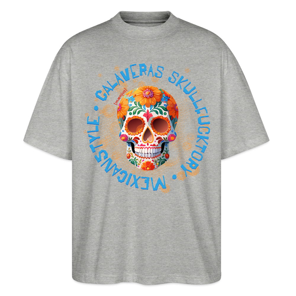 Oversized Unisex T-Shirt mit CALAVERAS SKULLPRINT - Grau meliert