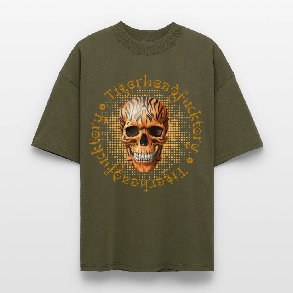 Oversized Unisex T-Shirt mit TIGERHEAD SKULL PRINT - Khaki