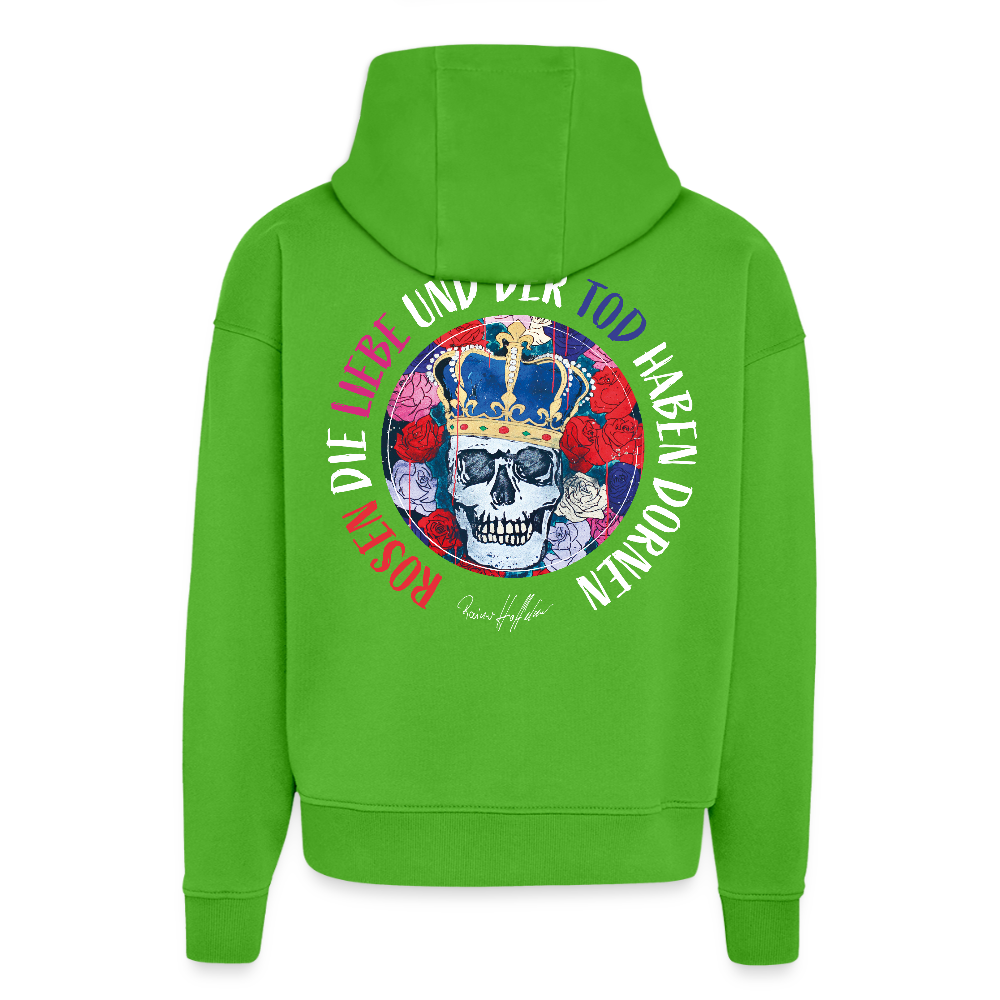 Heavyweight Oversized Organic Hoodie mit ROSEN DIE LIEBE UN DER TOD HABEN DORNEN PRINT - Apple Neon