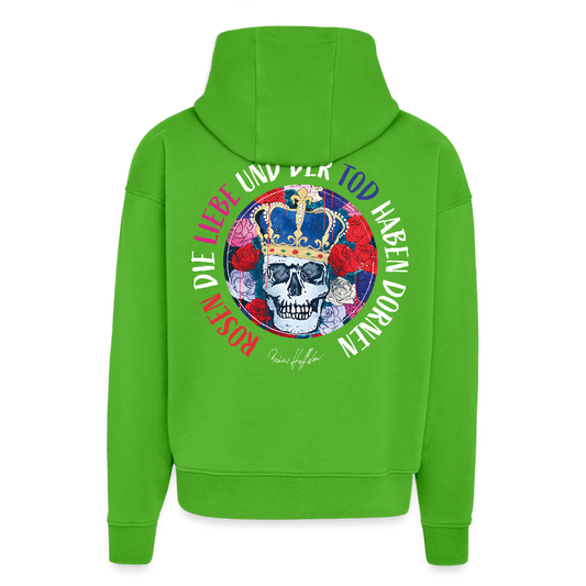 Heavyweight Oversized Organic Hoodie mit ROSEN DIE LIEBE UN DER TOD HABEN DORNEN PRINT - Apple Neon
