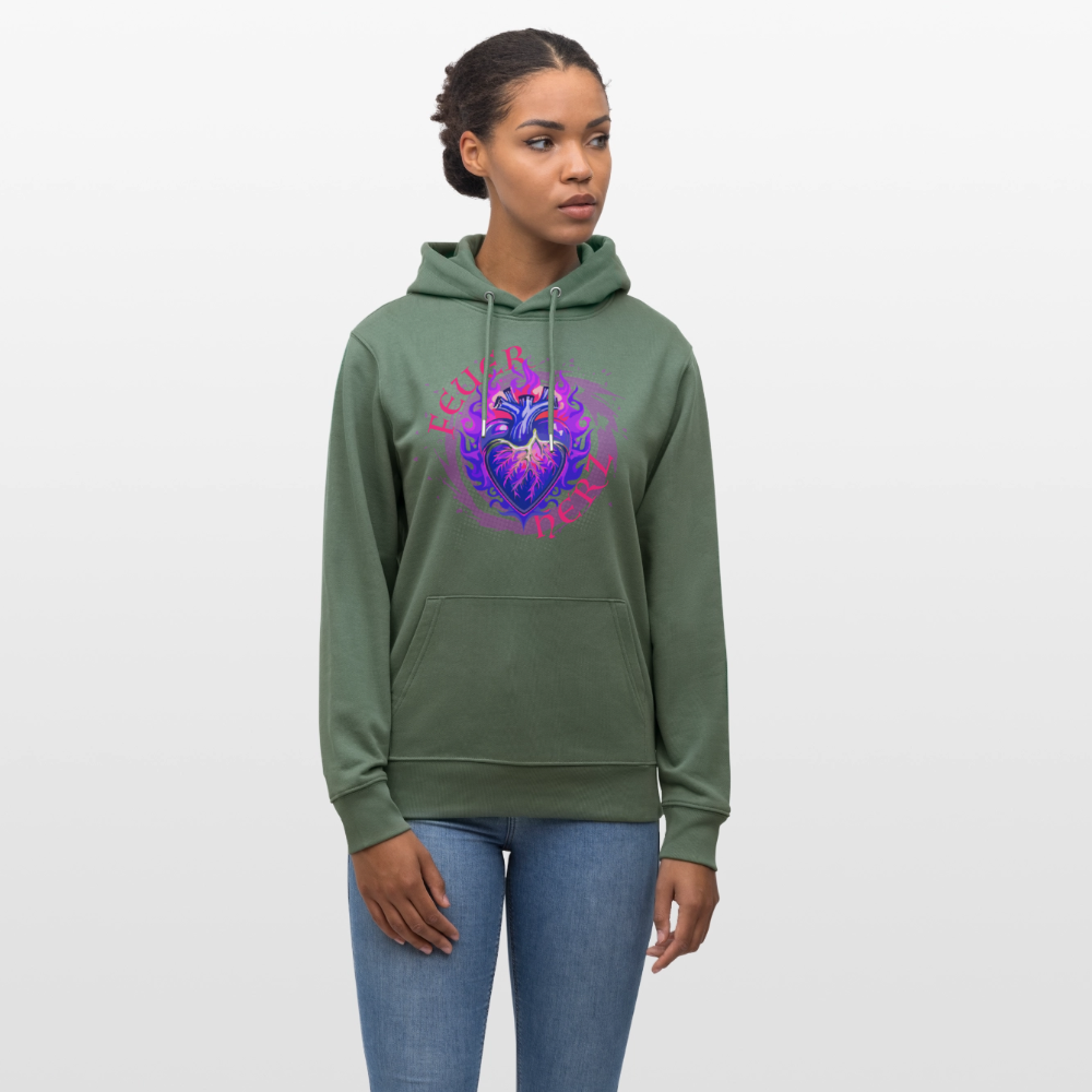 Unisex Bio-Hoodie mit FEUERHERZ LILA PRINT - Tanngrün