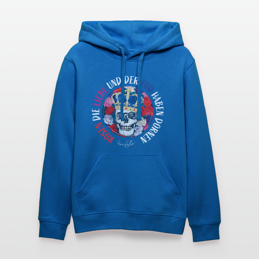 Oversized Unisex Hoodie mit ROSEN DIE LIEBE UND DER TOD HABEN DORNEN PRINT - Königsblau