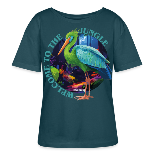 Frauen T-Shirt mit WELCOME TO THE JUNGLE PRINT Vorderseite - Dunkles Petrol