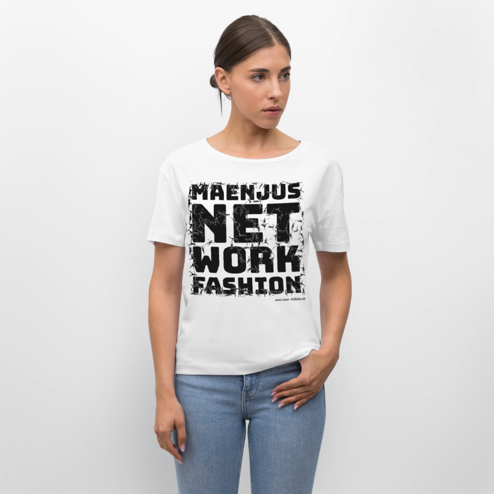 Relaxed Rundhals Frauen Bio-T-Shirt mit MAENJUS NETWORK FASHION PRINT - Weiß