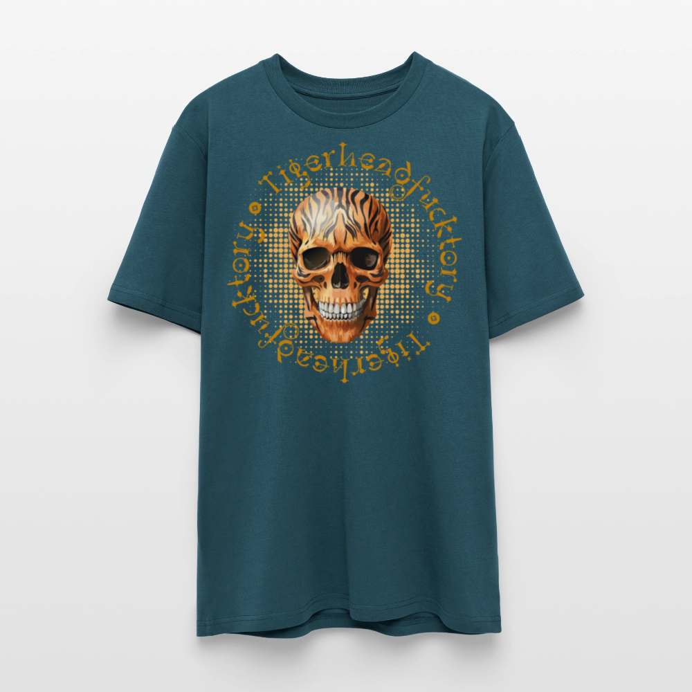 Unisex Bio-T-Shirt mit TIGERHEAD SKULL PRINT Vorderseite - Dunkles Petrol