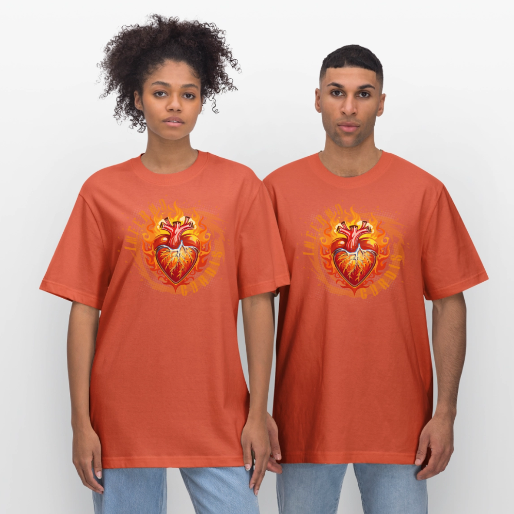 Unisex Bio-T-Shirt mit FEUERHERZ ORANGE PRINT - Hellrot