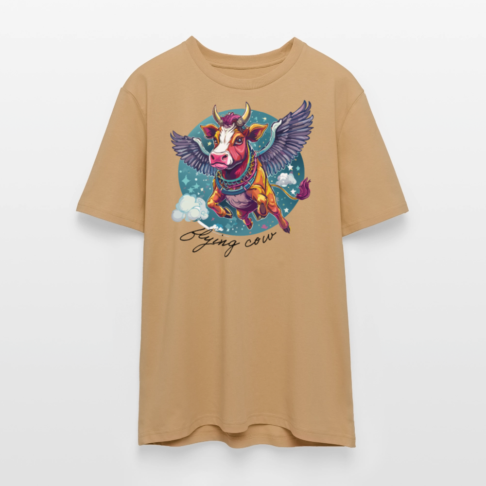 Unisex Bio-T-Shirt mit Flying Cow Print Vorderseite - Karamell