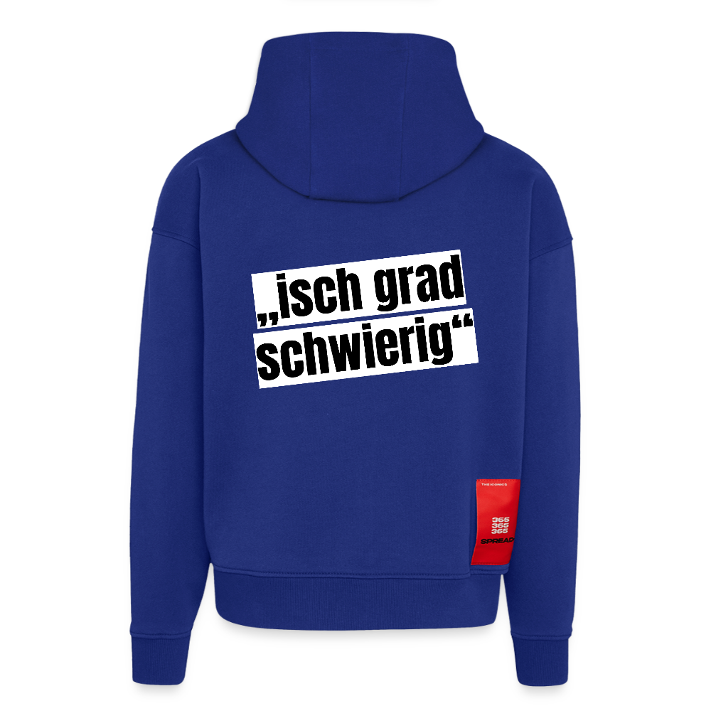 Heavyweight Oversized Organic Hoodie mit ISCH GRAD SCHWIERIG PRINT - Iconic Blue