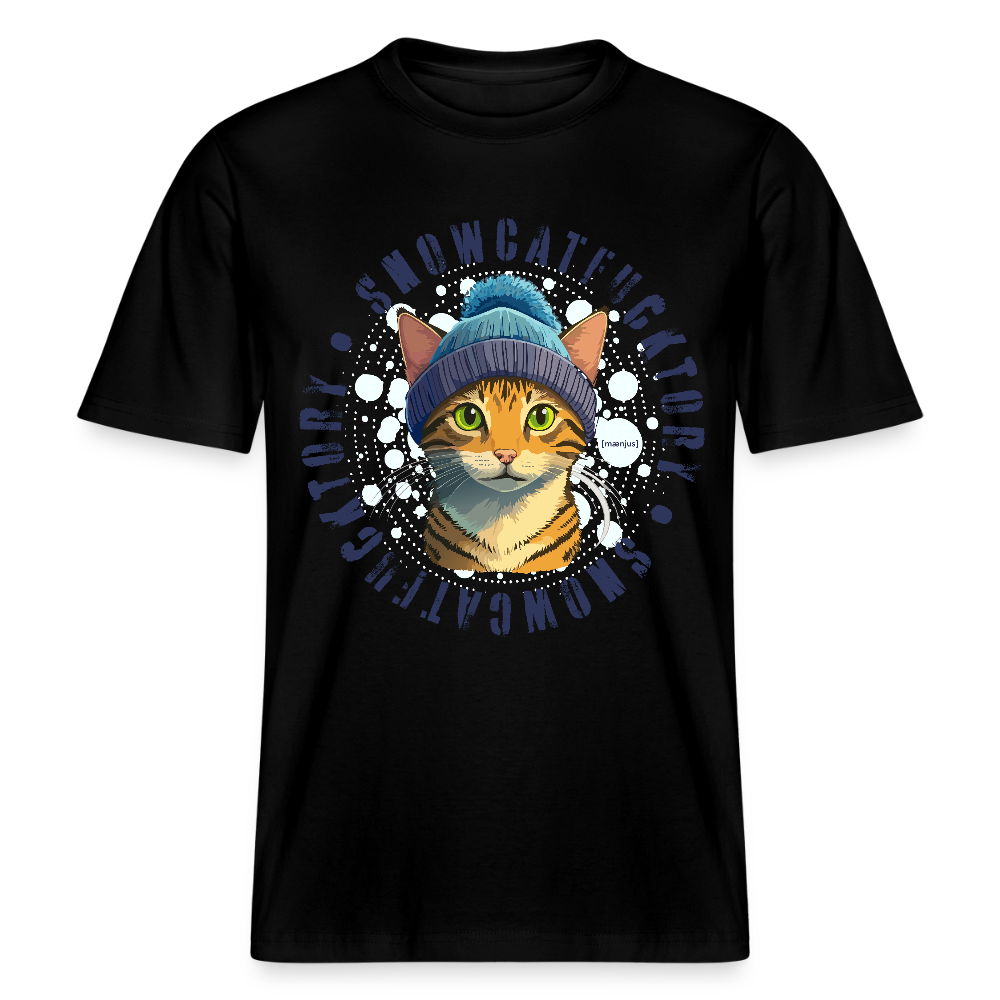 Unisex Bio-T-Shirt mit SNOWCATFUCKTORY PRINT - Schwarz