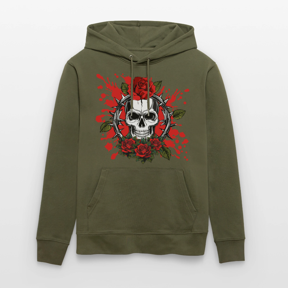 Unisex Hoodie mit ROSENSKULL PRINT - Khaki Grün