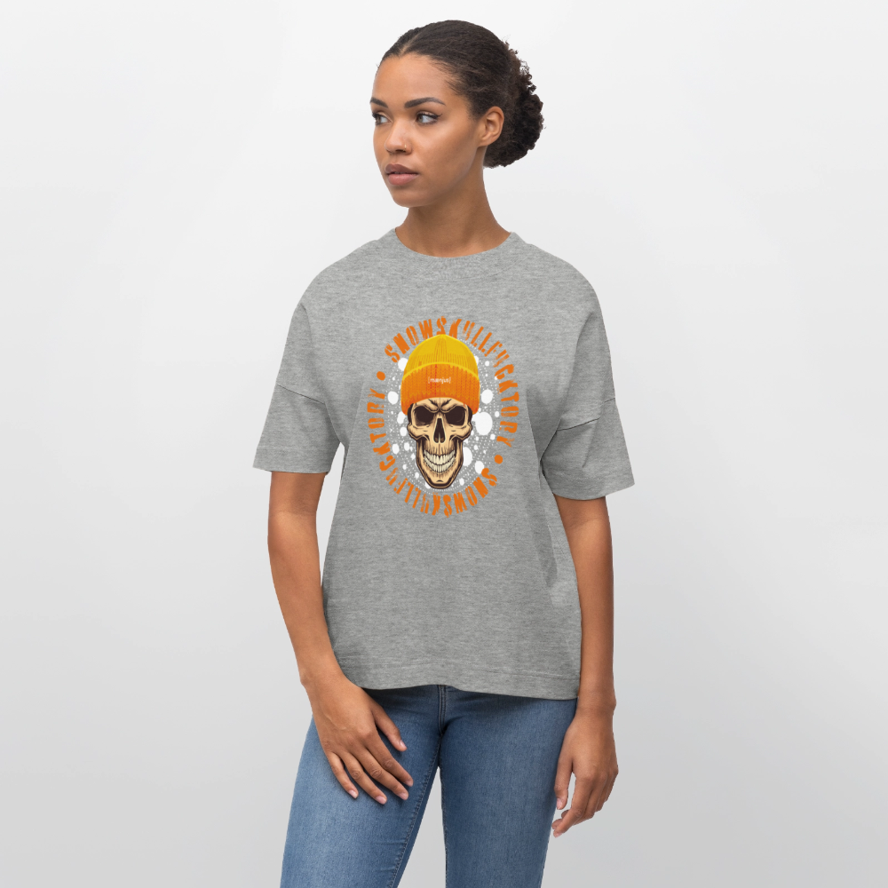 Oversized Unisex Bio T-Shirt mit SNOWSKULL FUCKTORY PRINT - Grau meliert