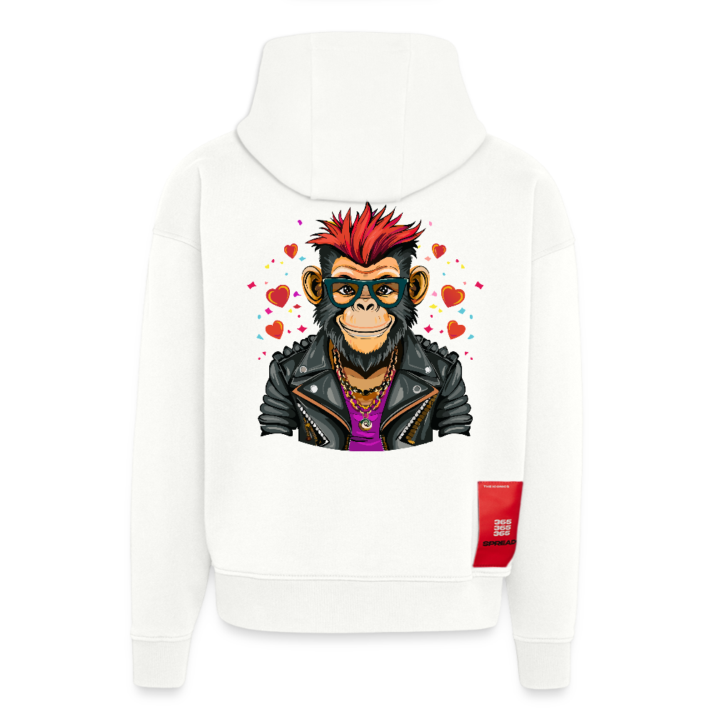 Heavyweight Oversized Organic Hoodie mit MONKEY IN LOVE PRINT - OFF WHITE