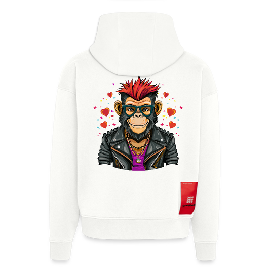 Heavyweight Oversized Organic Hoodie mit MONKEY IN LOVE PRINT - OFF WHITE