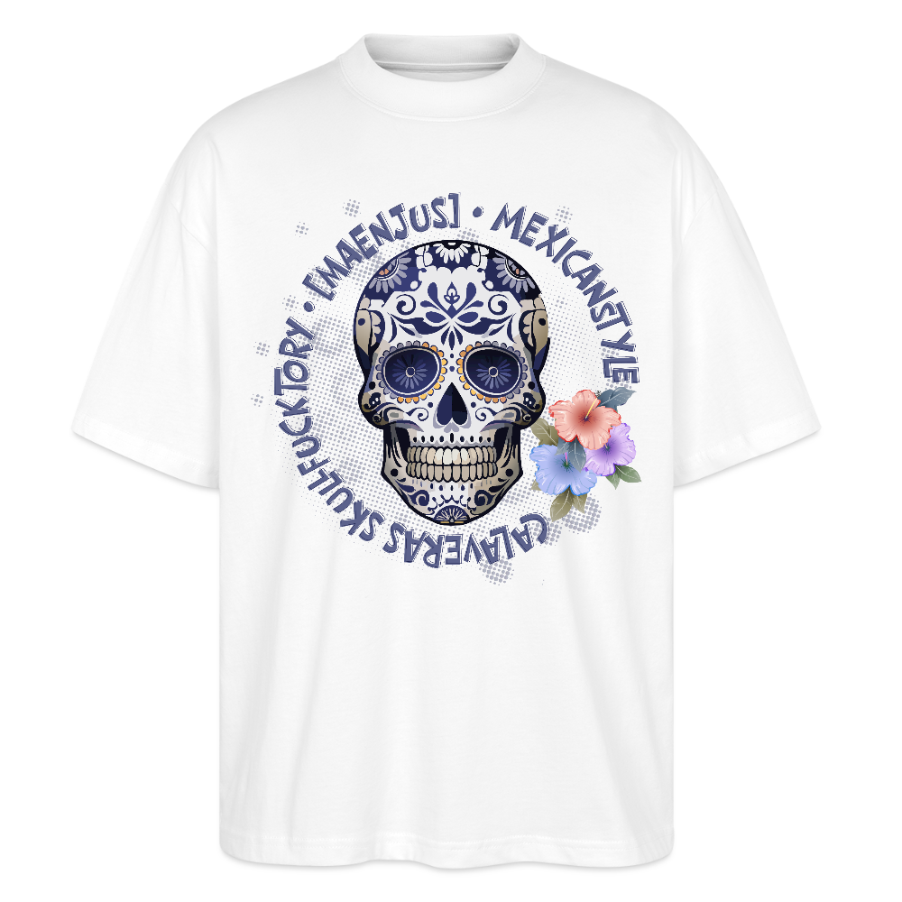Oversized Unisex Bio T-Shirt mit MAENJUS MEXICANSTYLE PRINT Vorderseite - Weiß