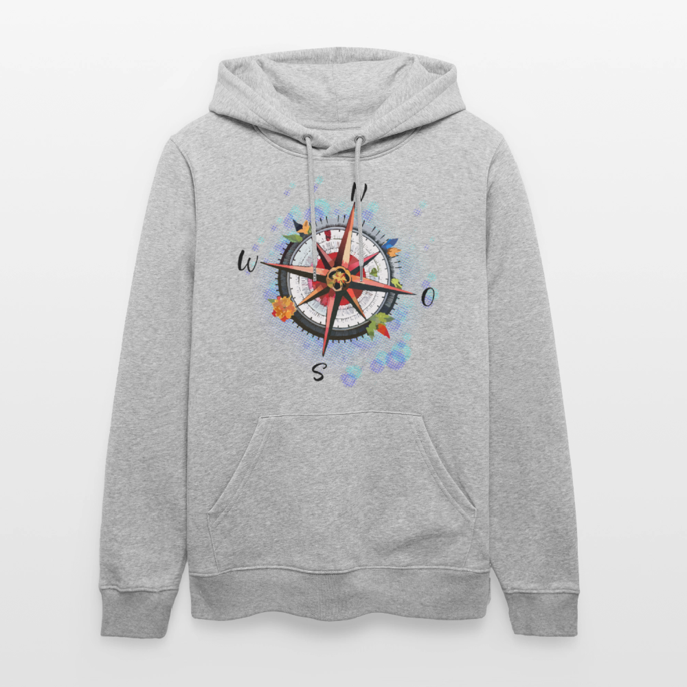 Unisex Hoodie mit WINDROSE PRINT - Grau meliert