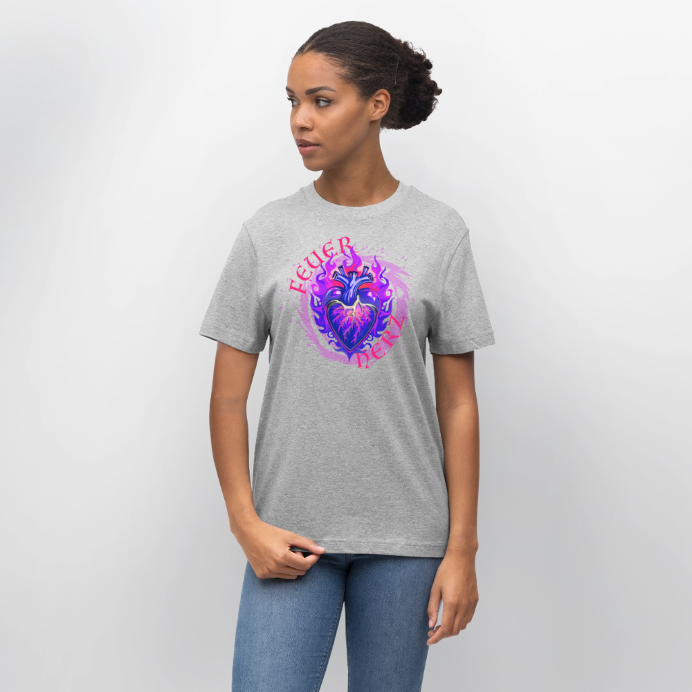 Unisex Bio-T-Shirt mit FEUERHERZ LILA PRINT - Grau meliert