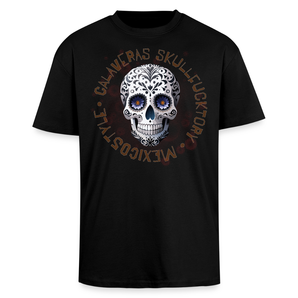 Heavy Oversize T-Shirt mit CALAVERAS SKULL PRINT Vorderseite - Schwarz