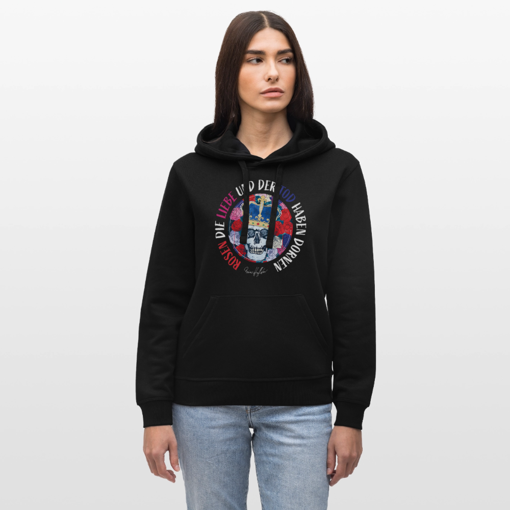 Oversized Unisex Hoodie mit ROSEN DIE LIEBE UND DER TOD HABEN DORNEN PRINT - Schwarz