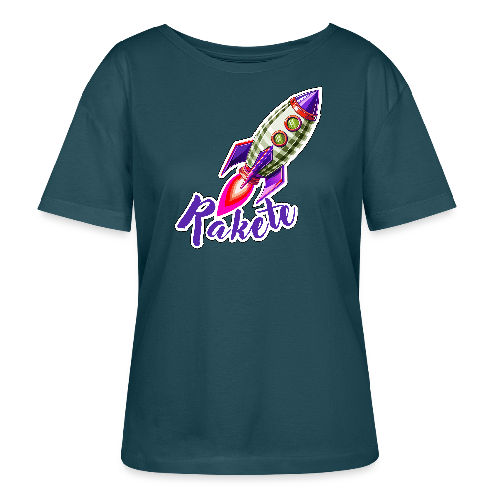 Frauen T-Shirt mit RAKETE PRINT - Dunkles Petrol