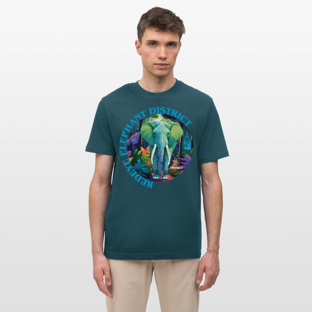 Relaxed Fit Unisex Bio-T-Shirt mit REDEYE ELEPHANT DISTRICT PRINT Vorderseite - Dunkles Petrol