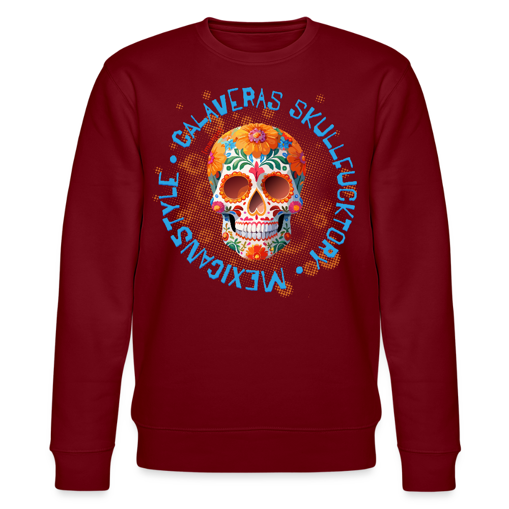 Unisex Bio-Sweatshirt mit CALAVERAS SKULL PRINT - Burgunderrot