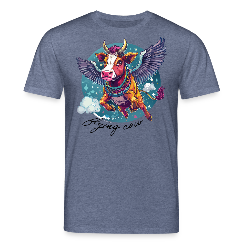 Unisex Bio-T-Shirt mit Flying Cow Print Vorderseite - Dunkelblau meliert