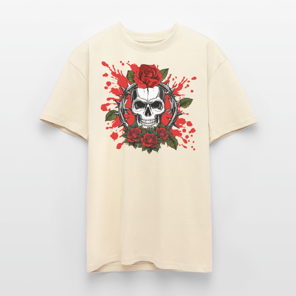 Heavy Oversize T-Shirt mit ROSEN SKULL PRINT - Creme