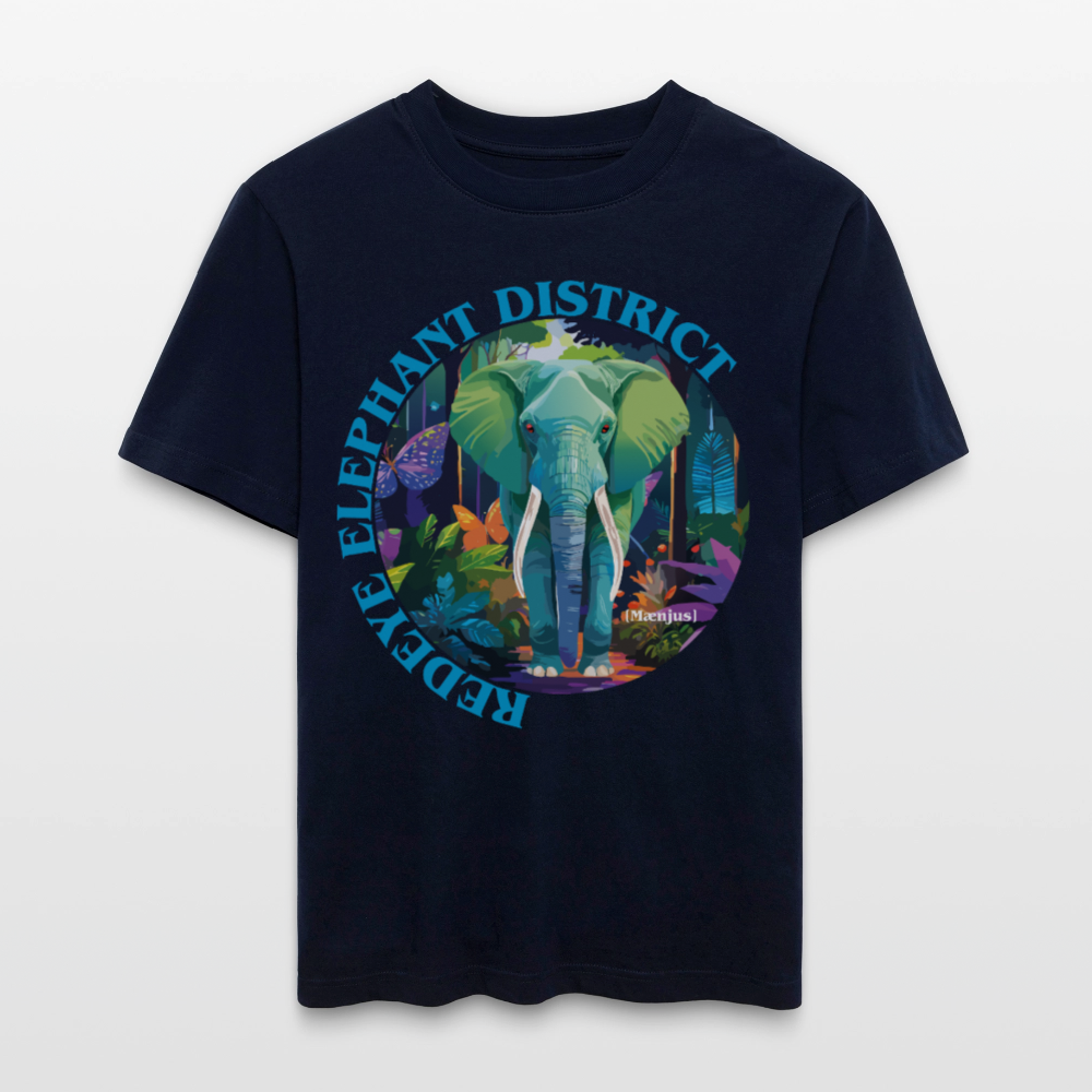 Relaxed Fit Unisex Bio-T-Shirt mit REDEYE ELEPHANT DISTRICT PRINT Vorderseite - Navy