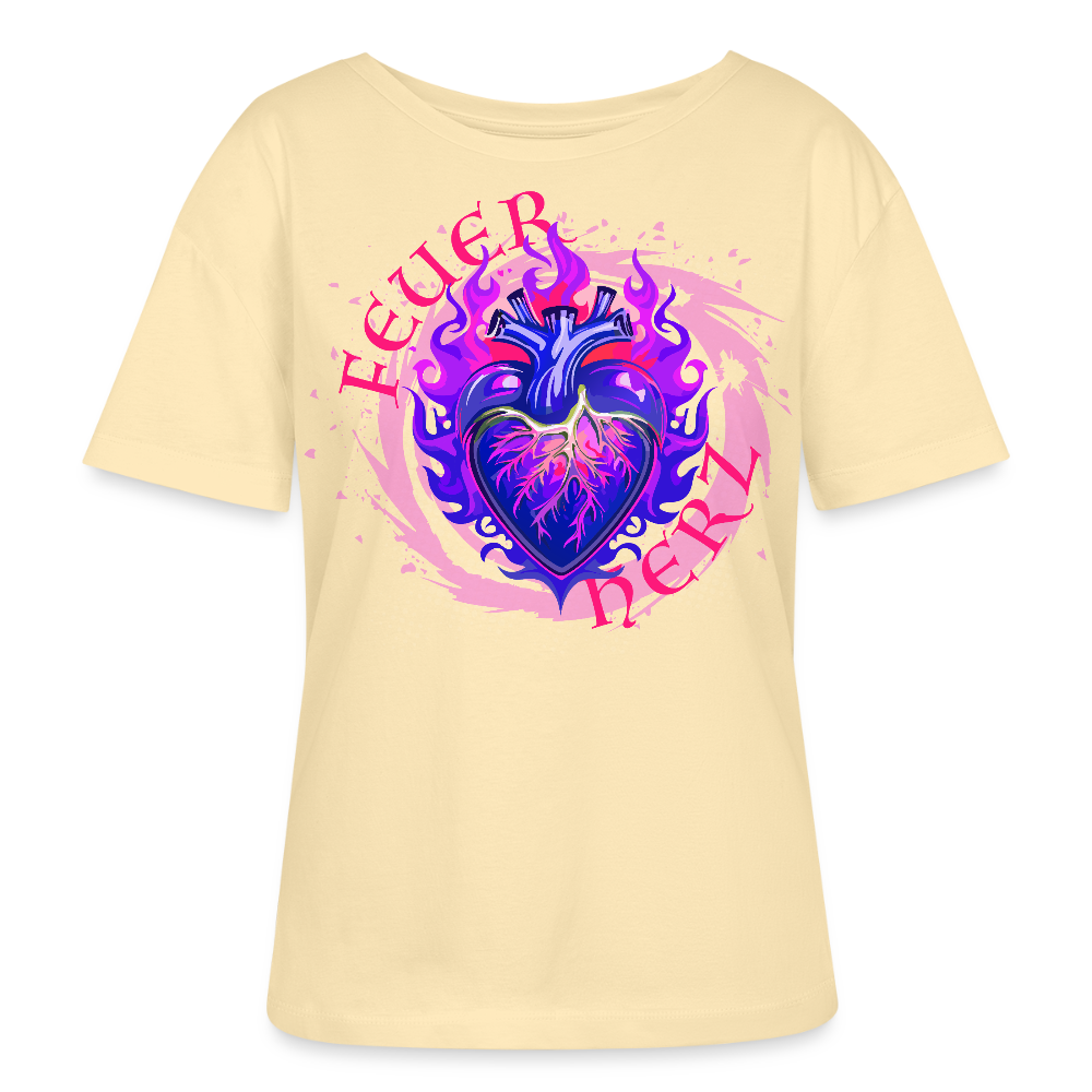Frauen T-Shirt mit FEUERHERZ LILA PRINT - Creme