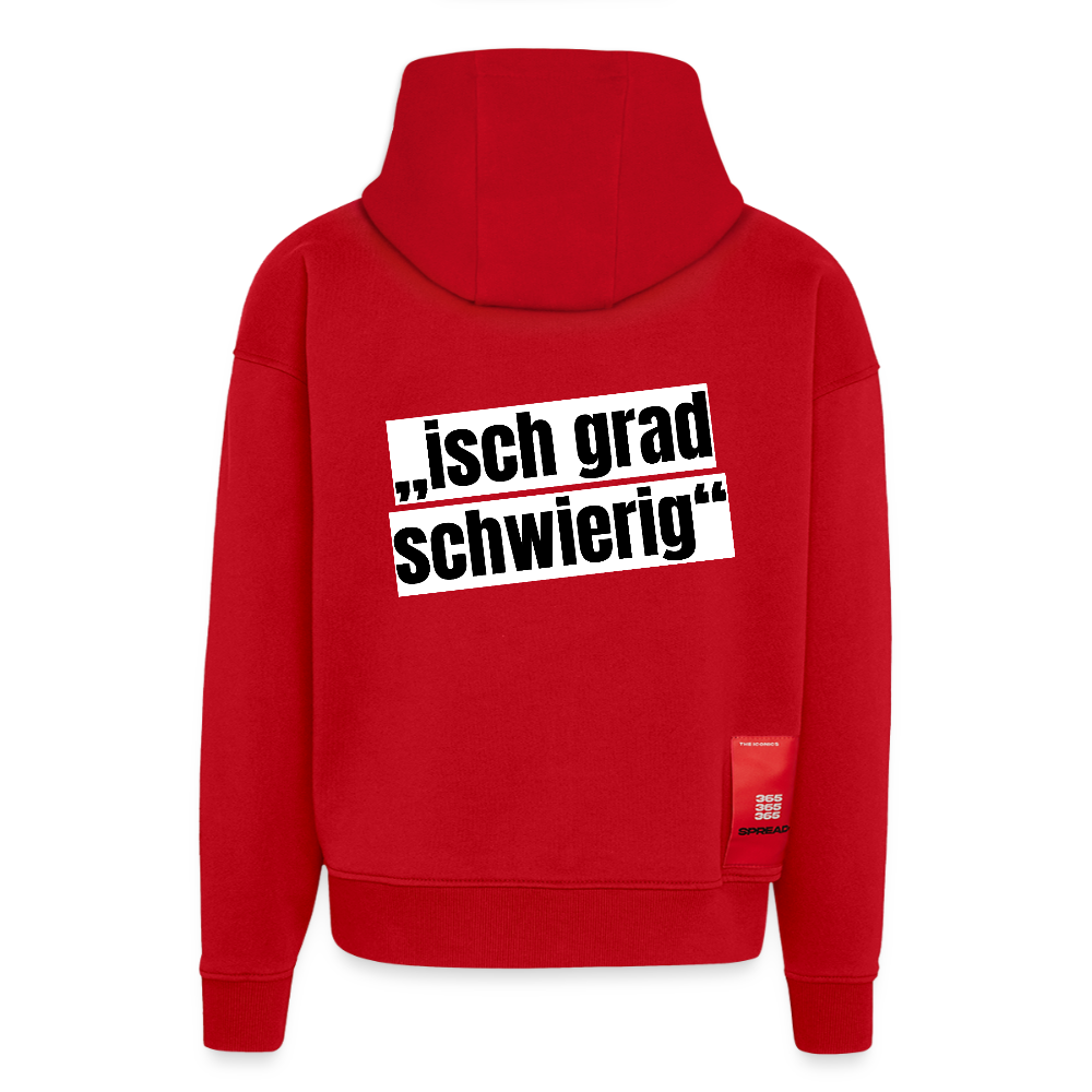 Heavyweight Oversized Organic Hoodie mit ISCH GRAD SCHWIERIG PRINT - Rot