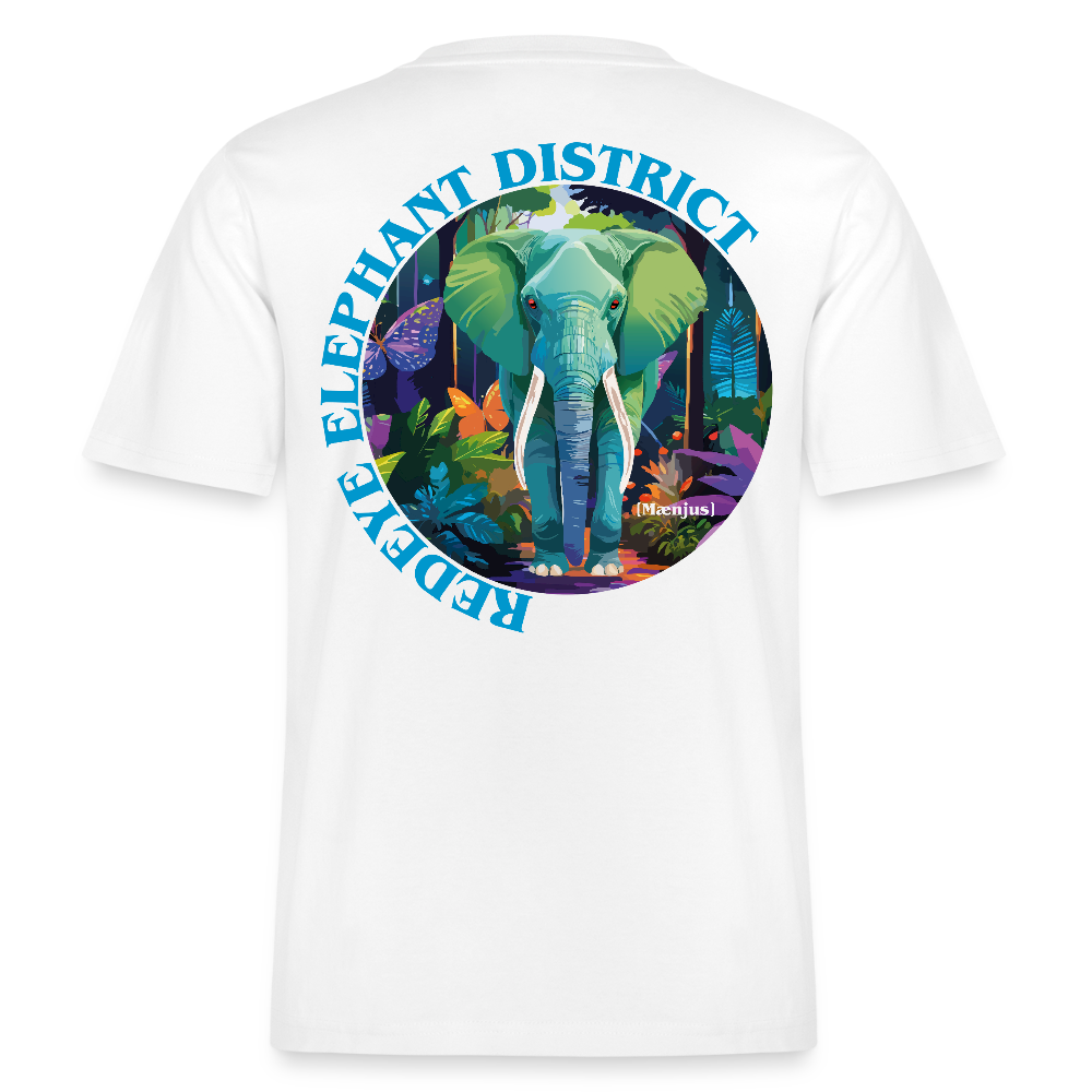 Relaxed Fit Unisex Bio-T-Shirt mit REDEYE ELEPHANT DISTRICT PRINT Vorder- und Rückseite - Weiß