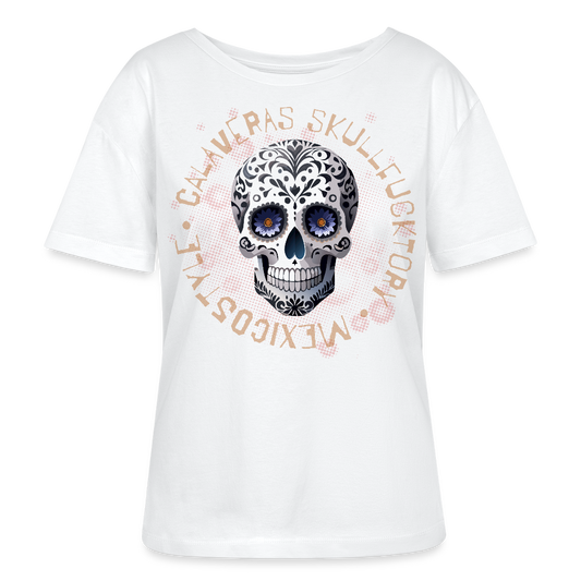 Frauen T-Shirt mit CALAVERAS SKULL PRINT - Weiß
