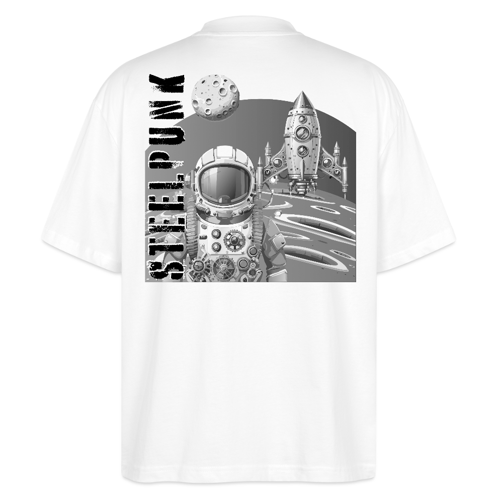 Oversized Unisex T-Shirt mit STEELPUNK PRINT Rückseite - Weiß