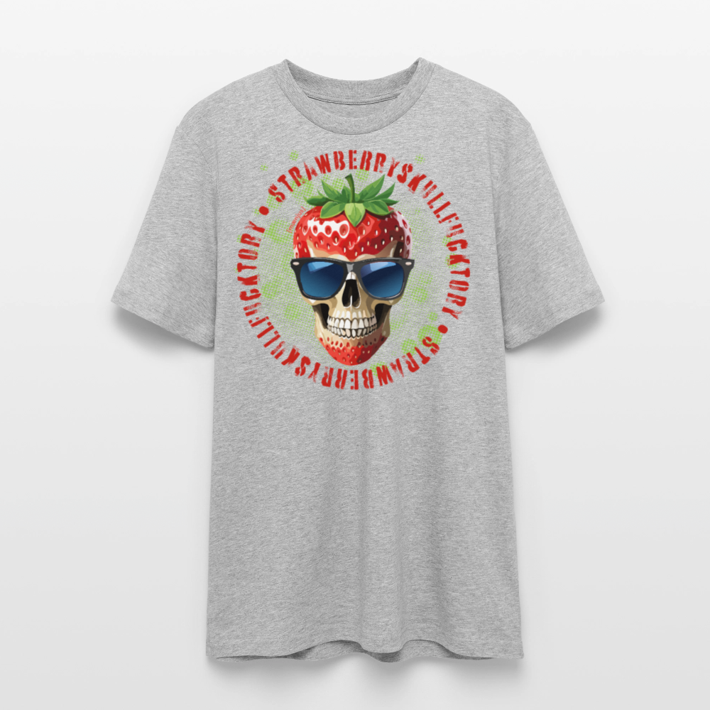 Unisex Bio-T-Shirt mit STRAWBERRY SKULL PRINT Vorderseite - Grau meliert