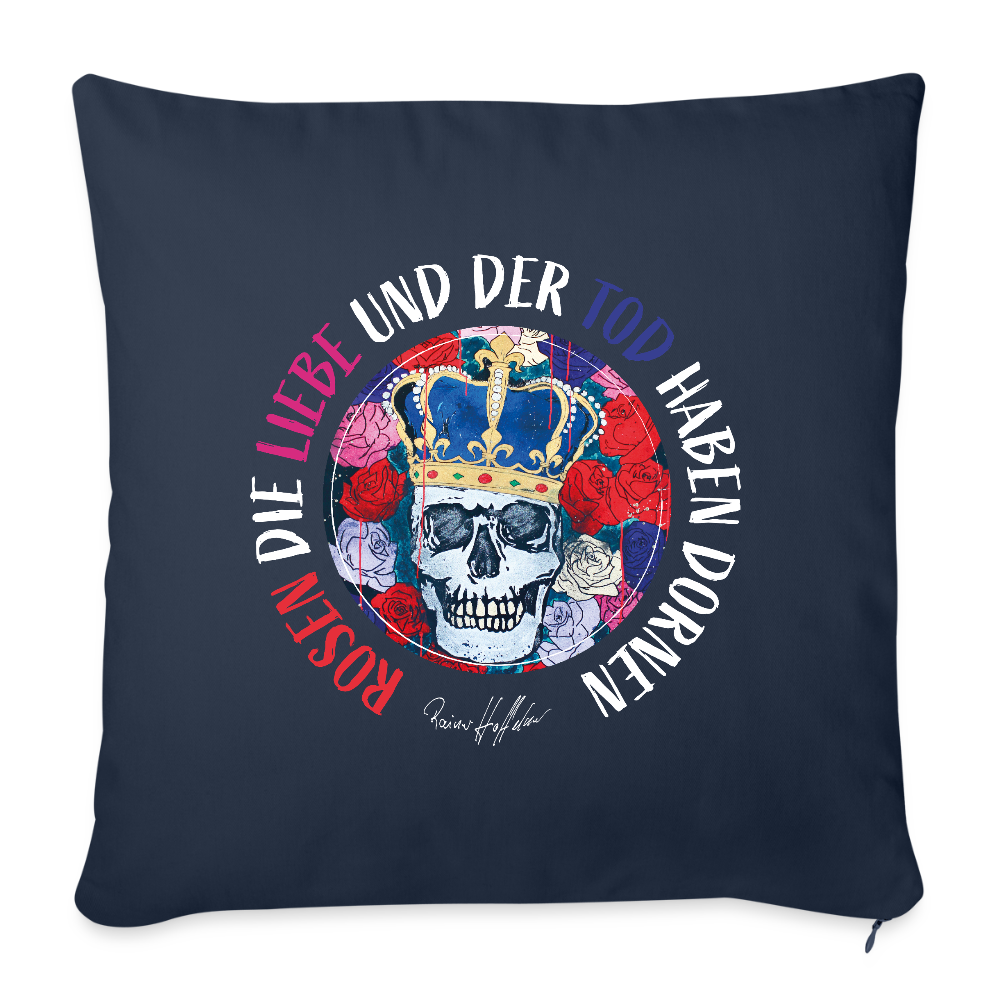 Sofakissenbezug 44 x 44 cm mit ROSEN DIE LIEBE UND DER TOD HABEN DORNEN PRINT - Navy