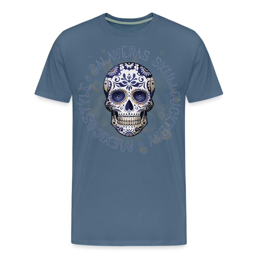 Männer Premium T-Shirt mit CALAVERAS SKULL PRINT - Blaugrau