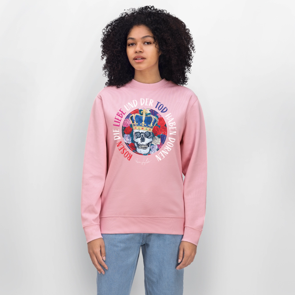 Unisex Bio-Sweatshirt mit ROSEN DIE LIEBE UND DER TOD HABEN DORNEN PRINT - Hellrosa