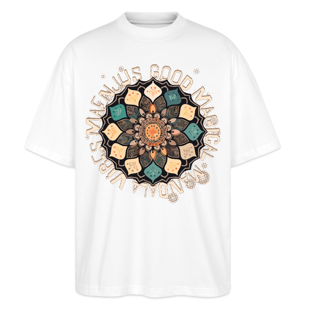 Oversized Unisex Bio T-Shirt mit MANDALA VIBES PRINT - Weiß