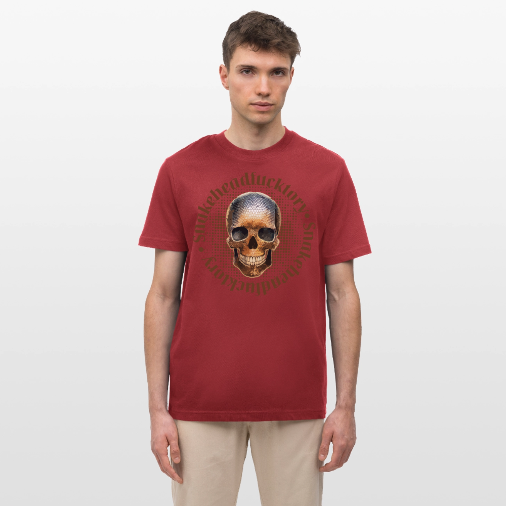 Relaxed Fit Unisex Bio-T-Shirt mit SNAKEHEAD SKULL PRINT Vorderseite - Erdrot