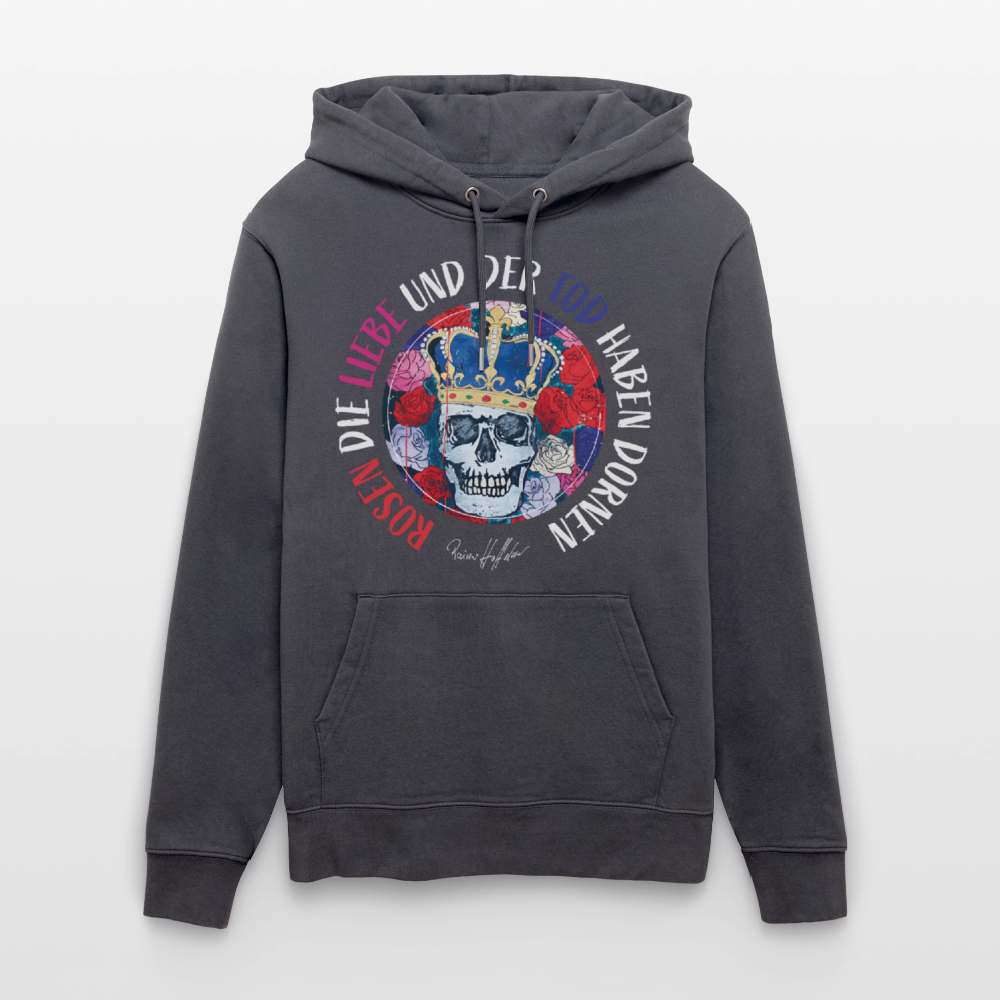 Unisex Hoodie mit ROSEN DIE LIEBE UND DER TOD HABEN DORNEN PRINT - Indigoblau