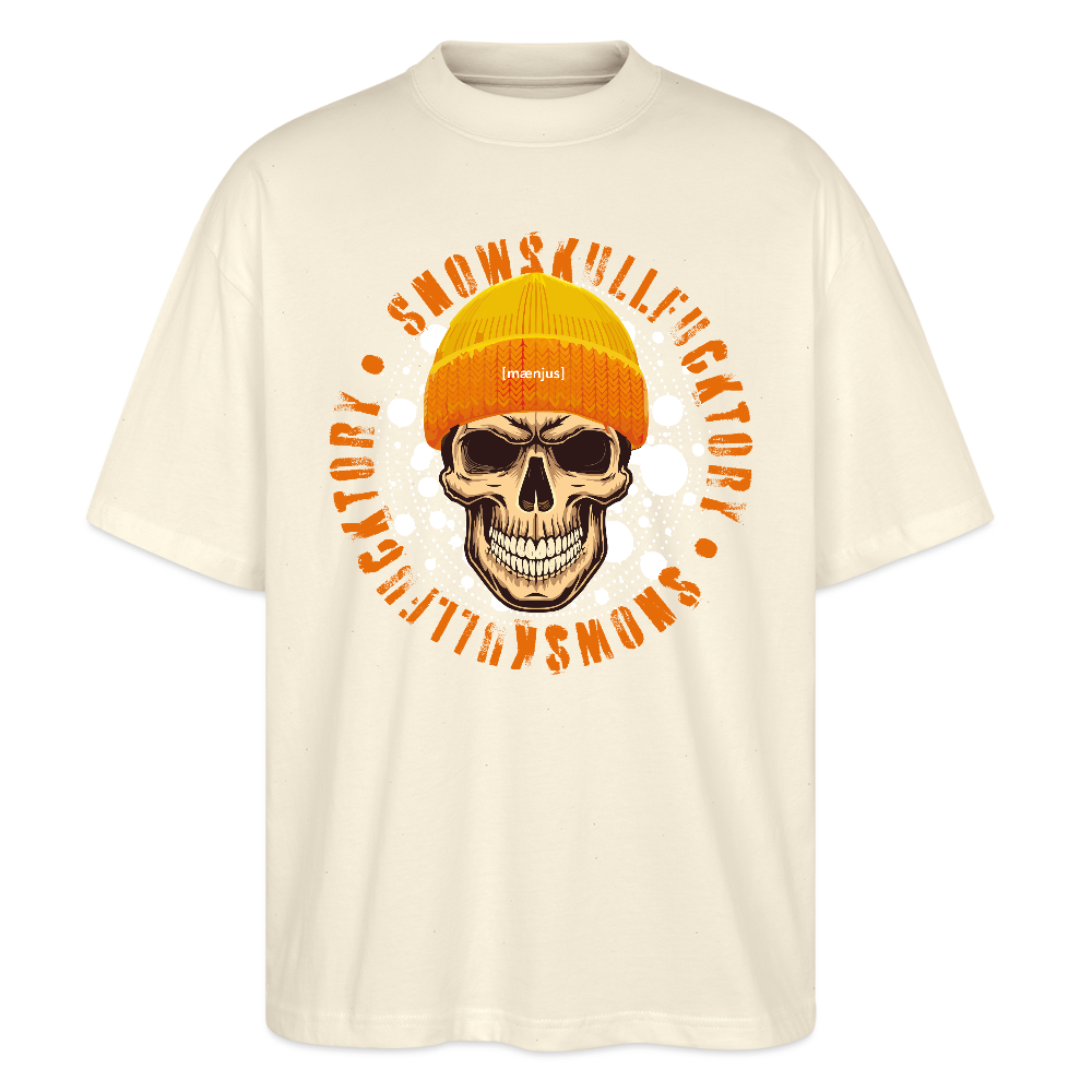 Oversized Unisex Bio T-Shirt mit SNOWSKULL FUCKTORY PRINT - Weißgrau