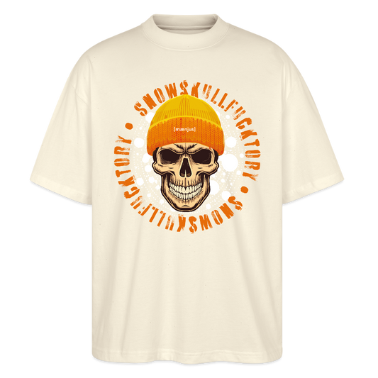 Oversized Unisex Bio T-Shirt mit SNOWSKULL FUCKTORY PRINT - Weißgrau